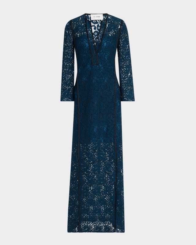 Guipure Bracelet-Sleeve Kaftan Gown